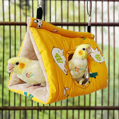 Winter Warm Bird Nest House – Plush Hanging Hut for Parrots & Parakeets (Yellow)