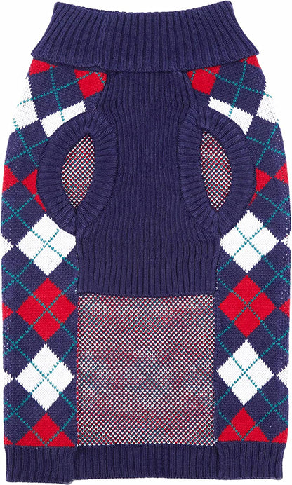 Argyle Dog Sweater – Navy Blue, Back Length 10″ (25.4 cm)