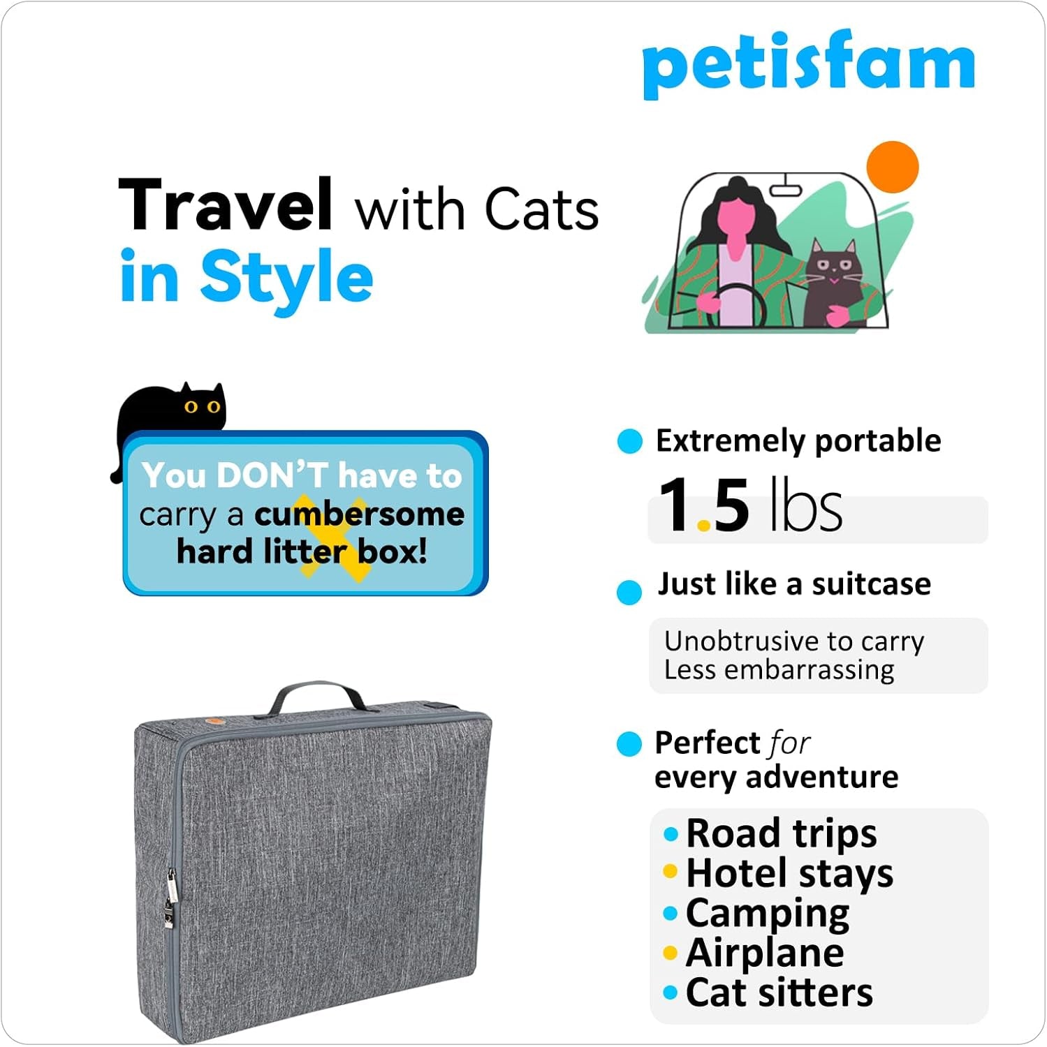 Portable Cat Travel Litter Box with Zipper Lid – Lightweight & Leakproof