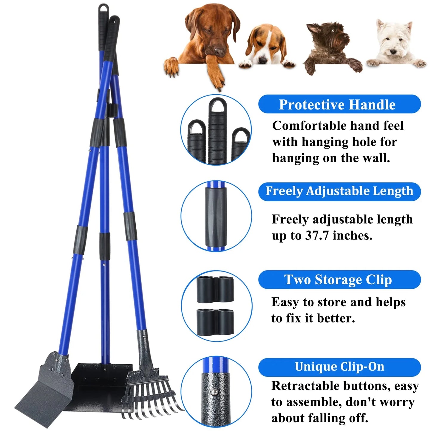 Heavy Duty Dog Pooper Scooper Set with Long Handle (94 cm) for Yard & Grass