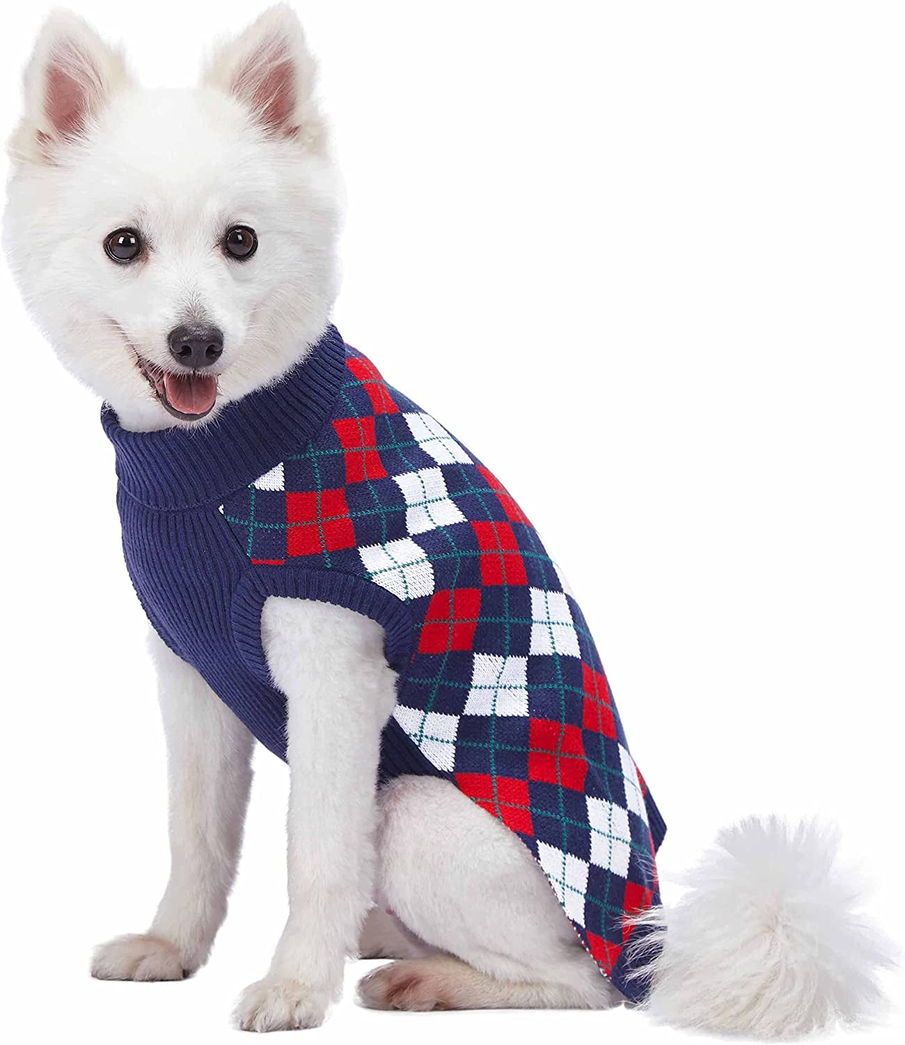 Argyle Dog Sweater – Navy Blue, Back Length 10″ (25.4 cm)
