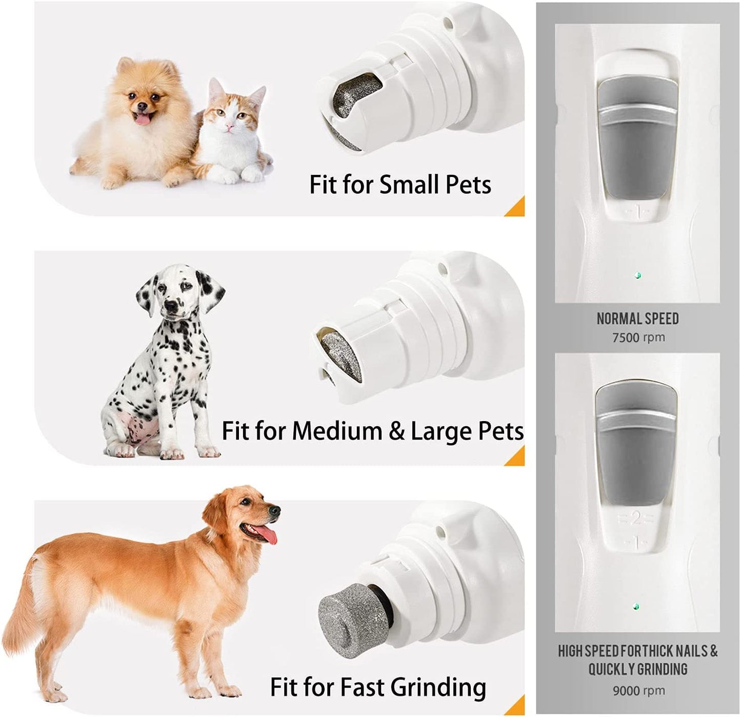Pet Nail Grinder with LED Light – 2-Speed Quiet Nail Trimmer for Dogs & Cats (S/M/L)