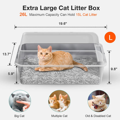 Stainless Steel Cat Litter Box for Large Cats (L), Dark Gray