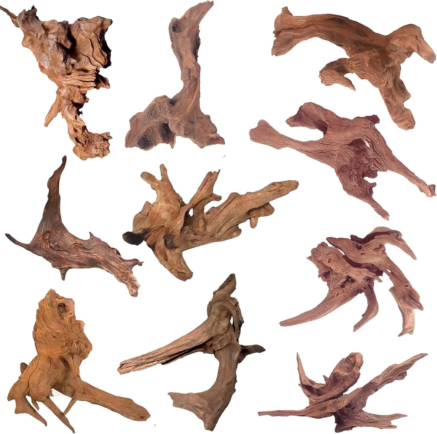 Natural Driftwood Set (10 pcs, 2"-5" (5–13 cm) for Aquarium & Reptiles