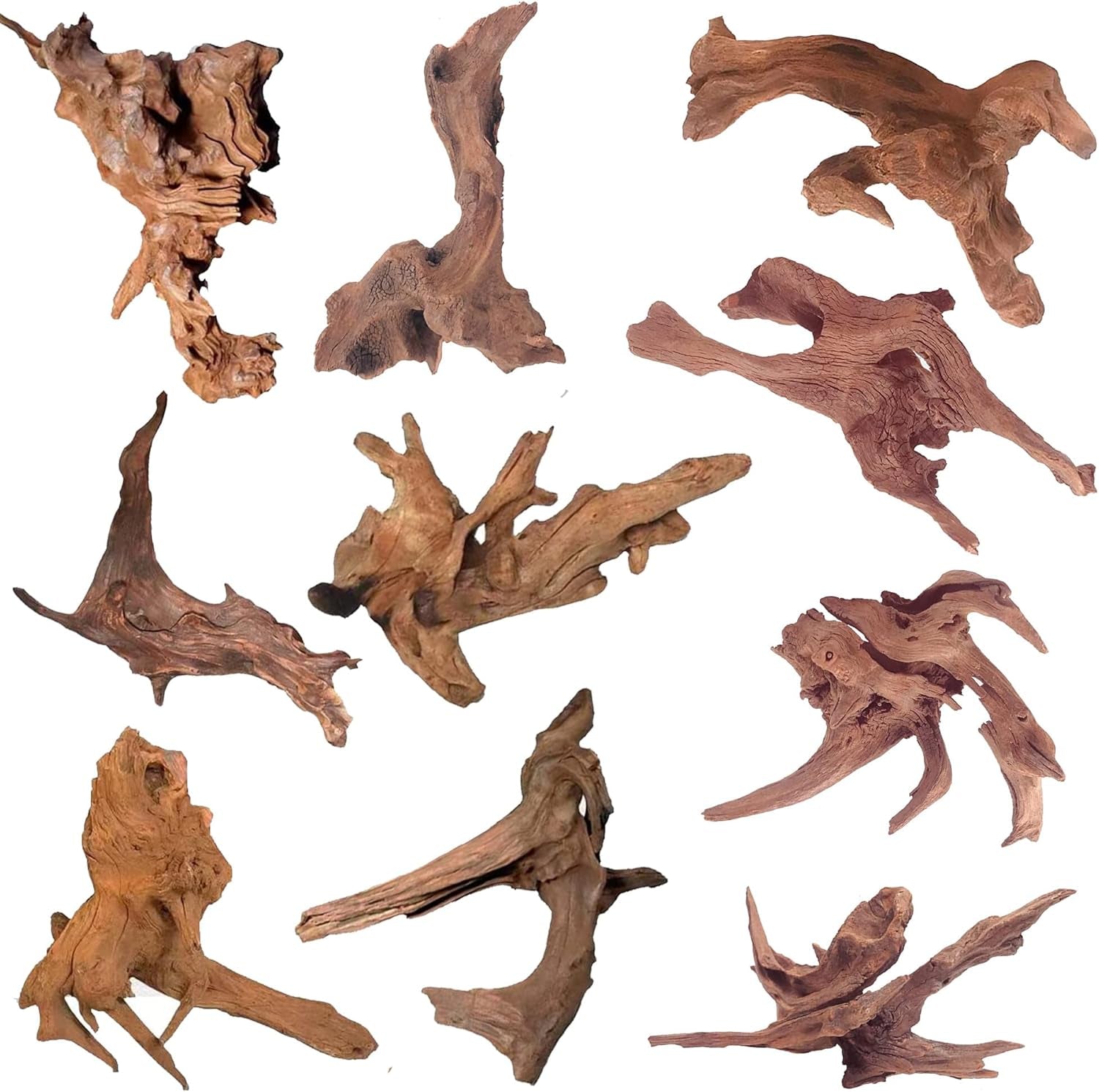 Natural Driftwood Set (10 pcs, 2"-5" (5–13 cm) for Aquarium & Reptiles